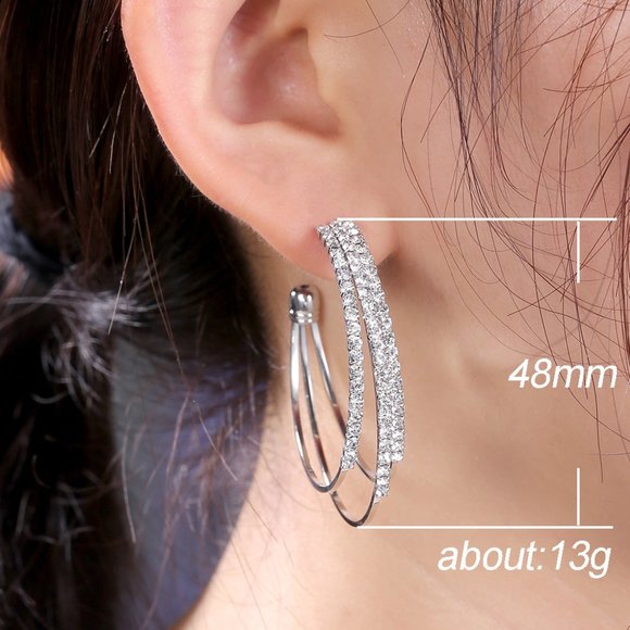 "Multilayer Round Shining 925 Silver Hoop Earrings, FB16FA1048 - Picture 2 of 5